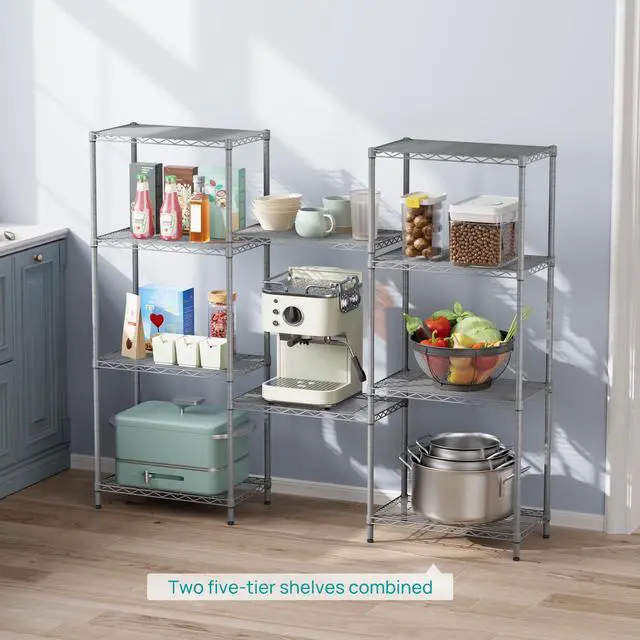 Alt view image 5 of 7 - SINGAYE 5 Tier Storage Garage Shelving Units Heavy Duty Wire Shelves Pantry Metal for Pantry Closet Kitchen Laundry Bathroom Organizers Shelf Home Shorage Gray