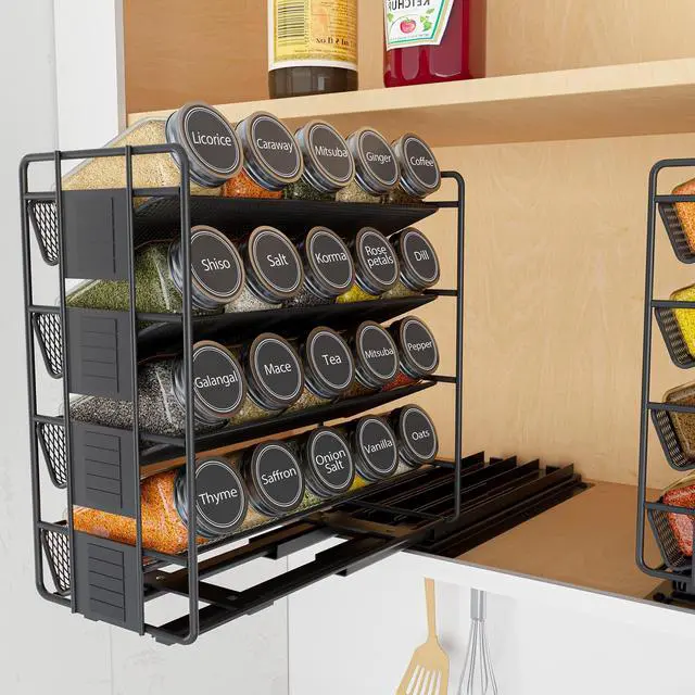 Main image of SpaceAid Pull Out Spice Rack Organizer with 20 Jars, Heavy Duty Slide Out Seasoning Organizer for Kitchen Cabinets, with 801 Labels and Chalk Marker, Right Facing
