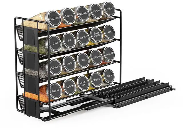 Alt view image 2 of 6 - SpaceAid Pull Out Spice Rack Organizer with 20 Jars, Heavy Duty Slide Out Seasoning Organizer for Kitchen Cabinets, with 801 Labels and Chalk Marker, Right Facing