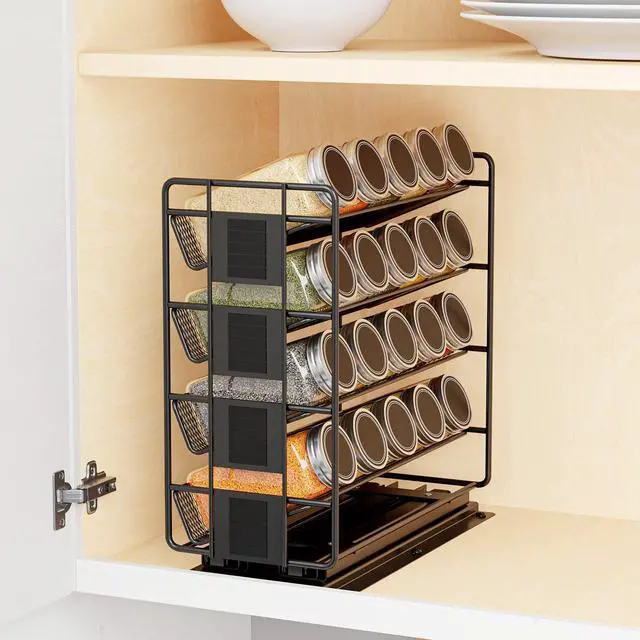 Alt view image 3 of 6 - SpaceAid Pull Out Spice Rack Organizer with 20 Jars, Heavy Duty Slide Out Seasoning Organizer for Kitchen Cabinets, with 801 Labels and Chalk Marker, Right Facing