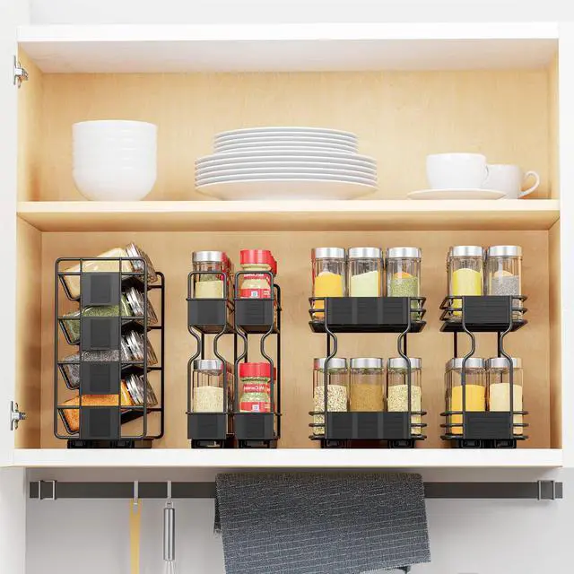 Alt view image 4 of 6 - SpaceAid Pull Out Spice Rack Organizer with 20 Jars, Heavy Duty Slide Out Seasoning Organizer for Kitchen Cabinets, with 801 Labels and Chalk Marker, Right Facing