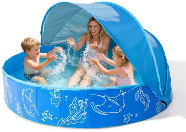 Main image of Hikiddy Foldable Kiddie Pool with Canopy: 31.5in/ 47in /63in for Baby Toddler Kids Family - Summer Water Play Pool with Shade - Portable for Outdoor Backyard Beach (Blue-Blue, 63in)