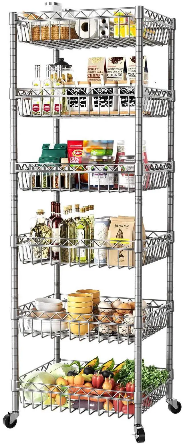Main image of SINGAYE Shelf Storage Wire ShelvingShelves Rack Standing Units with Wheels Closet Organizers Metal Pantry Kitchen Laundry Room Adjustable 13.5" D x 13.5" W x 63" H Silver