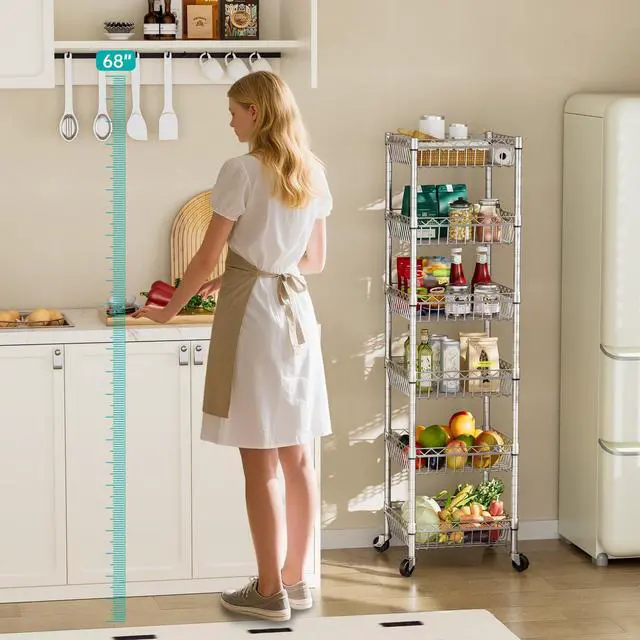 Alt view image 3 of 7 - SINGAYE Shelf Storage Wire ShelvingShelves Rack Standing Units with Wheels Closet Organizers Metal Pantry Kitchen Laundry Room Adjustable 13.5" D x 13.5" W x 63" H Silver