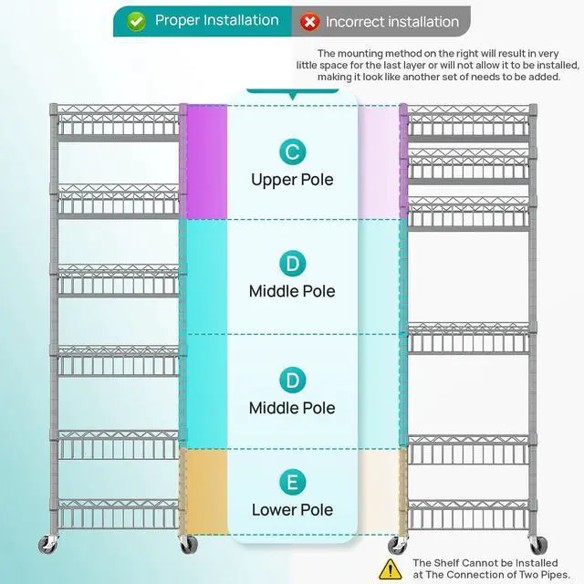 Alt view image 6 of 7 - SINGAYE Shelf Storage Wire ShelvingShelves Rack Standing Units with Wheels Closet Organizers Metal Pantry Kitchen Laundry Room Adjustable 13.5" D x 13.5" W x 63" H Silver