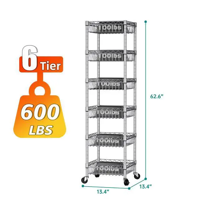 Alt view image 7 of 7 - SINGAYE Shelf Storage Wire ShelvingShelves Rack Standing Units with Wheels Closet Organizers Metal Pantry Kitchen Laundry Room Adjustable 13.5" D x 13.5" W x 63" H Silver