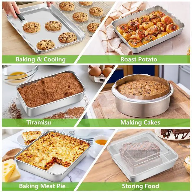 Alt view image 5 of 7 - Bakeware Sets of 11, P&P CHEF Stainless Steel Baking Pans Set, Includes Baking Sheets and Rack, Lasagna Pan with Lid, Round/Square Cake Pan, Muffin Pans, Loaf Pan, Reusable & Durable