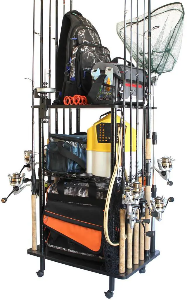 Main image of Rush Creek Creations 12 Fishing Rod Tackle Cart - 5 Minute Assembly, Black (40-0001)