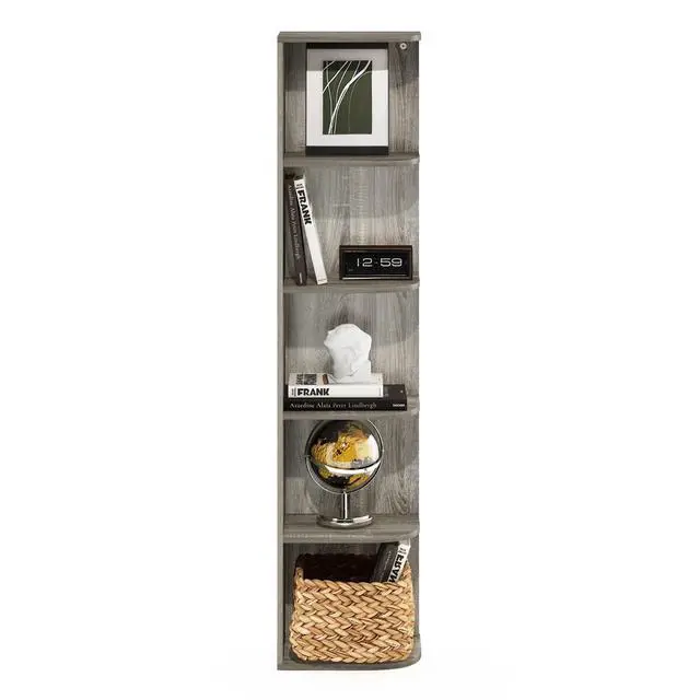 Alt view image 4 of 7 - Furinno PASIR Book Shelf, 5-Tier Corner Bookshelf with Open Shelf, Standing Bookcase, 9.3 x 12 x 51.7, for Organization and Storage, for Living Room, Bedroom, Home Office, French Oak