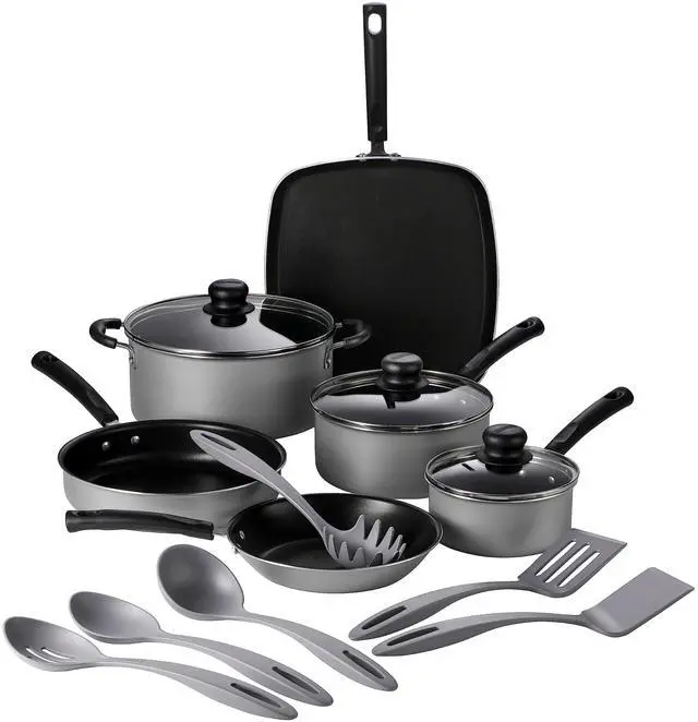 Main image of Tramontina Primaware 15-Piece Non Stick Cookware Set with Lids and Utensils, Aluminum Nonstick Pots and Pans Kitchen Set (Silver)
