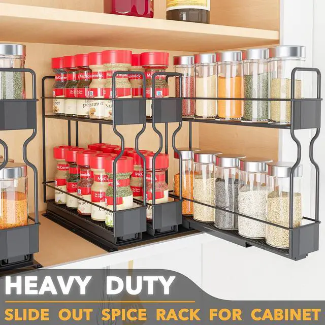 Alt view image 2 of 6 - SpaceAid Pull Out Spice Rack Organizer, Heavy Duty Slide Out Seasoning Kitchen Organizer, Cabinet Organizer, with Labels, 7.7" W x10.75 D x10 H, 3 Drawers 2-Tier