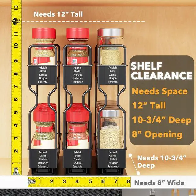 Alt view image 3 of 6 - SpaceAid Pull Out Spice Rack Organizer, Heavy Duty Slide Out Seasoning Kitchen Organizer, Cabinet Organizer, with Labels, 7.7" W x10.75 D x10 H, 3 Drawers 2-Tier