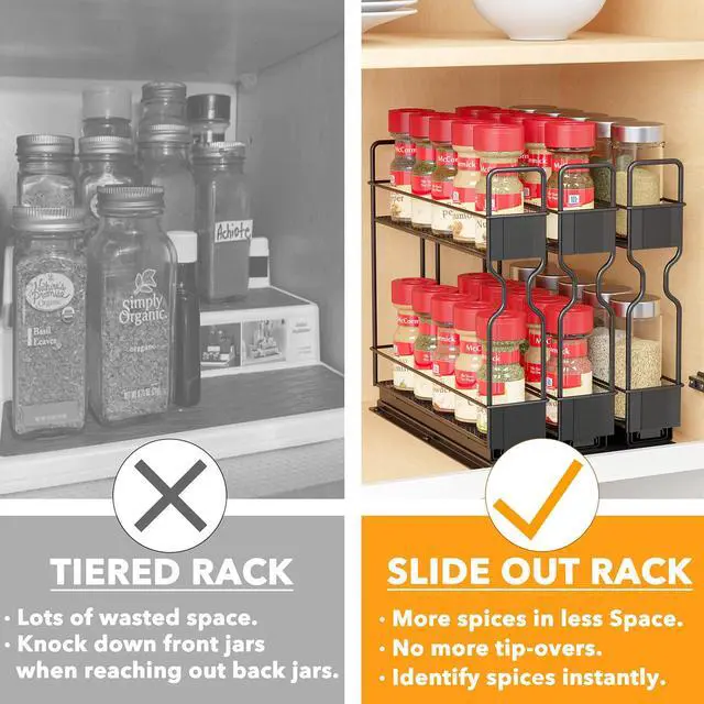 Alt view image 4 of 6 - SpaceAid Pull Out Spice Rack Organizer, Heavy Duty Slide Out Seasoning Kitchen Organizer, Cabinet Organizer, with Labels, 7.7" W x10.75 D x10 H, 3 Drawers 2-Tier