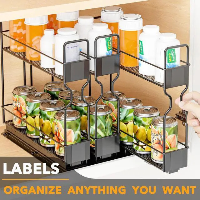 Alt view image 5 of 6 - SpaceAid Pull Out Spice Rack Organizer, Heavy Duty Slide Out Seasoning Kitchen Organizer, Cabinet Organizer, with Labels, 7.7" W x10.75 D x10 H, 3 Drawers 2-Tier