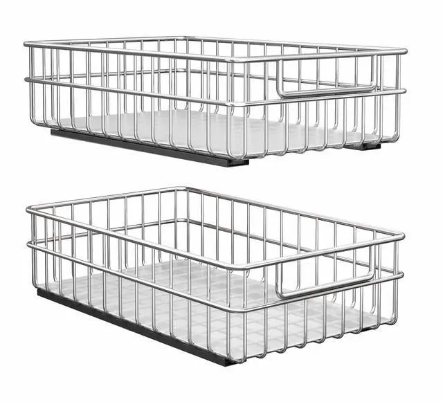 Main image of Pull out Cabinet Organizer, Stainless Steel 2-Pack Slide out Drawer with Silent Full-Extension Slides, Adhesive Roll out Can Spice Storage Basket Shelf Rack for Pantry, Kitchen, Bathroom, Home Closet