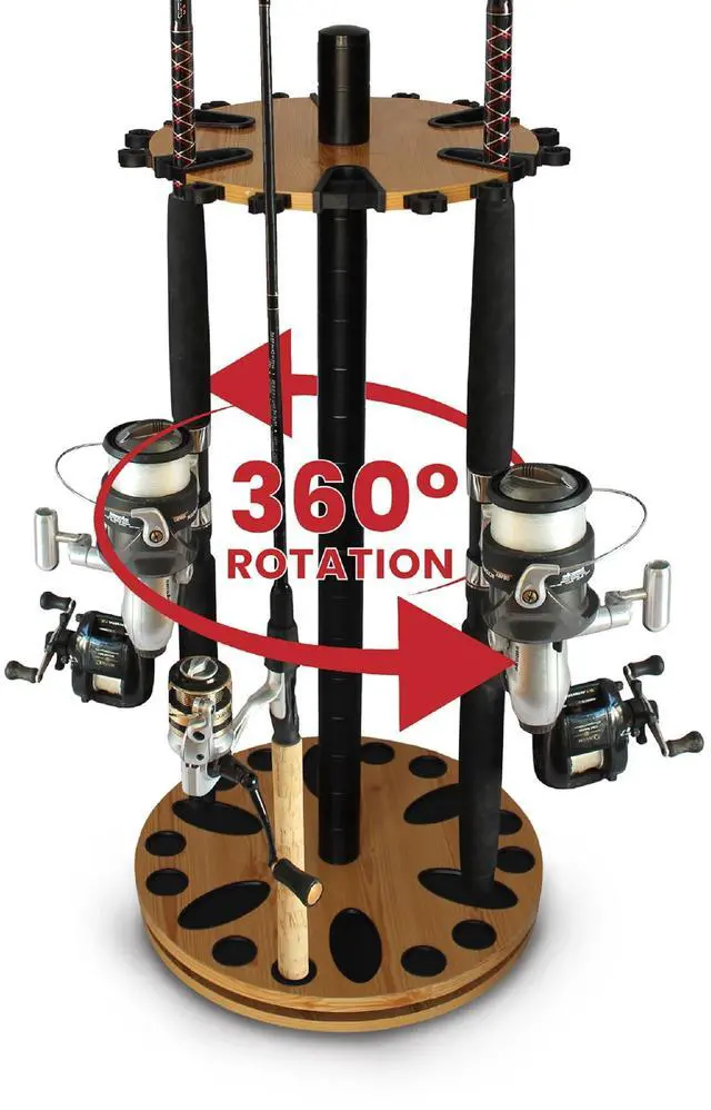 Main image of Rush Creek Creations 24 Rod Fishing Pole Holder - 360° Rotating Rack for Garage Organization and Storage, Reels, Gear, Accessories, Tackle Box