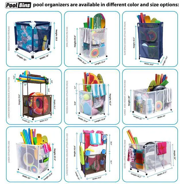 Alt view image 6 of 6 - Pool Bins Pool Noodles Holder, Toys, Balls, Floats and Equipment Mesh Rolling Storage Organizer Bin, Kids Height, Large (25" L x 43" W x 28" H), Brown