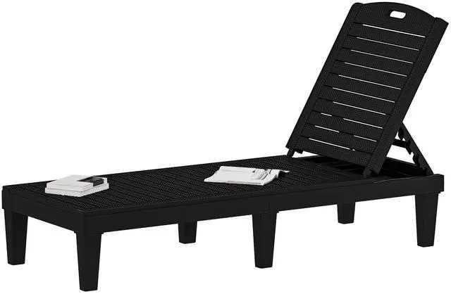 Main image of DWVO Outdoor Plastic Chaise Lounger, Poolside Lounge Chair w/5-Position Adjustable Backrest, Waterproof & Easy Setup for Patio, Poolside, Garden (Black, 1 PC)