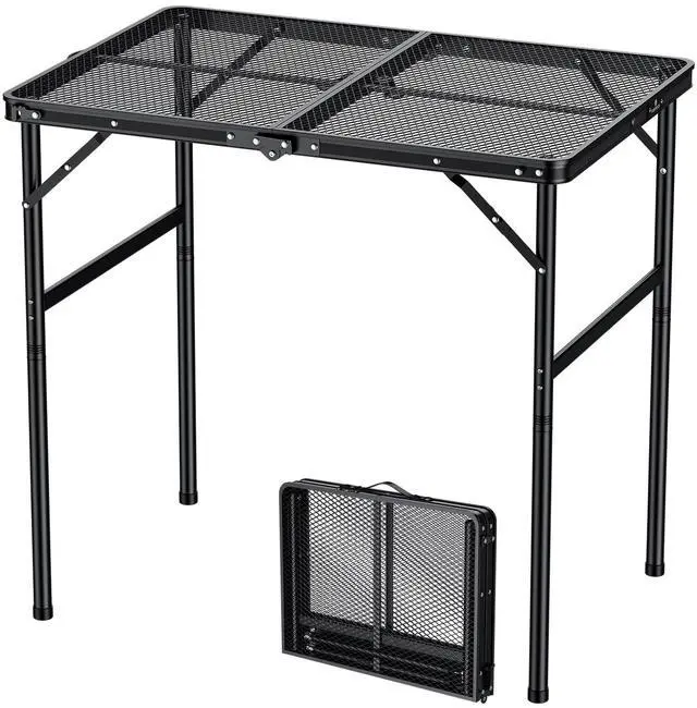 Main image of FUNYKICH Wider and Taller Grill Table 31.5''x21.6'', Max Height 29.4'' Portable Camping Tables, 2 Height Adjustable Lightweight Metal BBQ Table with Carry Handle for Camping, Picnic, BBQ, Black
