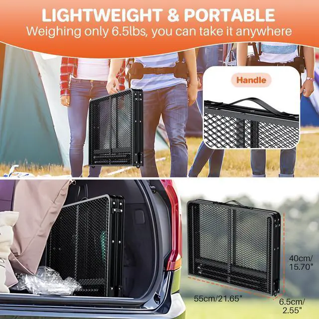 Alt view image 5 of 7 - FUNYKICH Wider and Taller Grill Table 31.5''x21.6'', Max Height 29.4'' Portable Camping Tables, 2 Height Adjustable Lightweight Metal BBQ Table with Carry Handle for Camping, Picnic, BBQ, Black