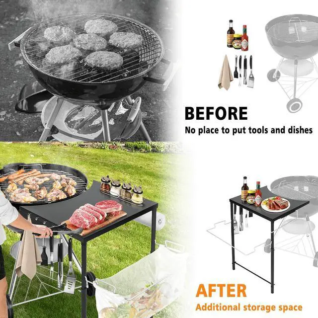 Alt view image 3 of 7 - Grill Side Table for Weber Kettle 22/26, for Weber Smokey Mountain 22 Grill, Grill Work Table for Weber Master Touch, Premium, Kettle Grill Accessories, Adjustable Height Charcoal Kettle Grill Table