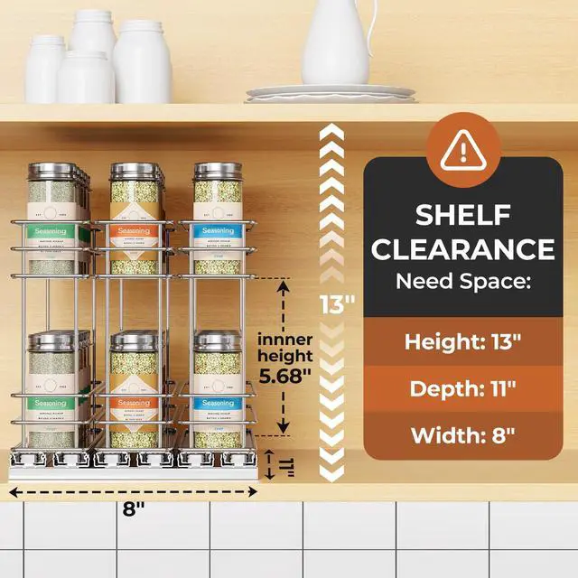 Alt view image 2 of 7 - Mystozer Pull Out Spice Rack Organizer for Cabinet, Slide Out Spice Racks, Easy to Install Spice Cabinet Organizers, 7.4" Wx10.43 Dx8.26 H, 3 Drawers 2 Tiers(Silver)