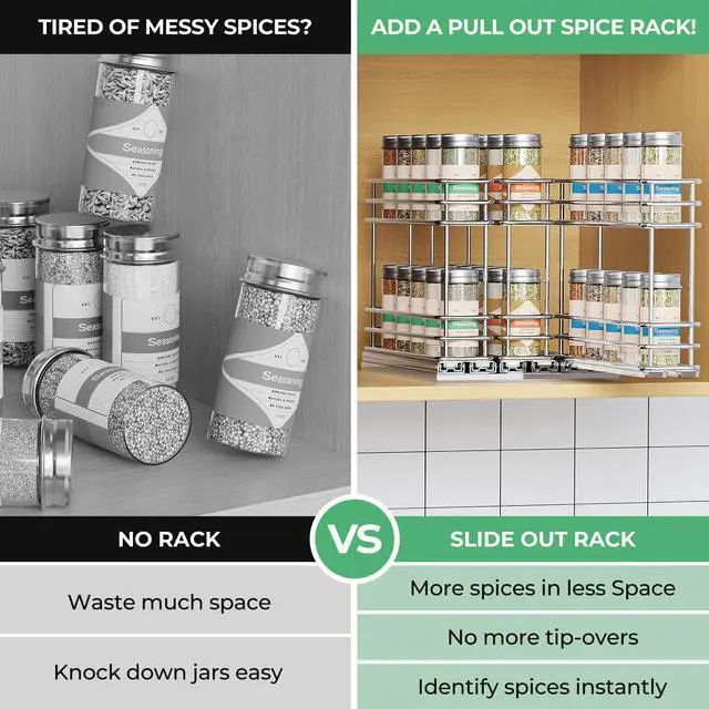 Alt view image 6 of 7 - Mystozer Pull Out Spice Rack Organizer for Cabinet, Slide Out Spice Racks, Easy to Install Spice Cabinet Organizers, 7.4" Wx10.43 Dx8.26 H, 3 Drawers 2 Tiers(Silver)