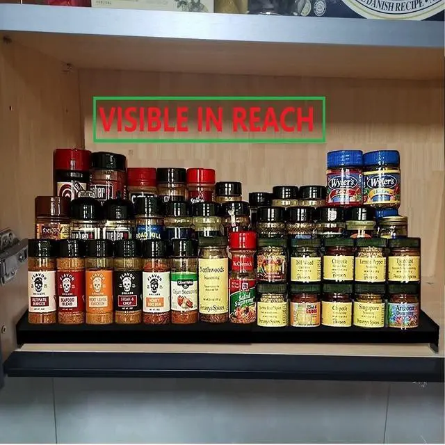 Alt view image 3 of 6 - Jojocross Spice Rack Organizer for Cabinet, 3 Tier Expandable Spices Storage, Great for Kitchen Cabinets, Cupboard,Pantry and Countertop More 2 Packs/Black