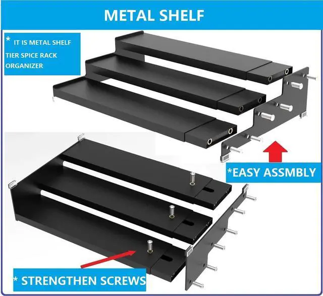 Alt view image 6 of 6 - Jojocross Spice Rack Organizer for Cabinet, 3 Tier Expandable Spices Storage, Great for Kitchen Cabinets, Cupboard,Pantry and Countertop More 2 Packs/Black