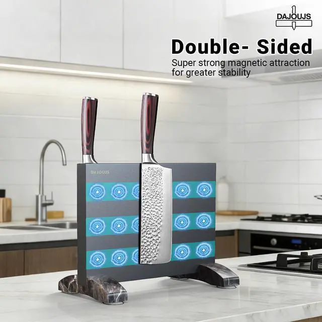 Alt view image 5 of 7 - Magnetic Knife Block, Magnetic Kitchen Knife Holder Stand with Strong Magnet Strip for Kitchen Counter, Stainless Steel Double-Sided Universal Knife Storage Rack Organizer Without Knives-Black