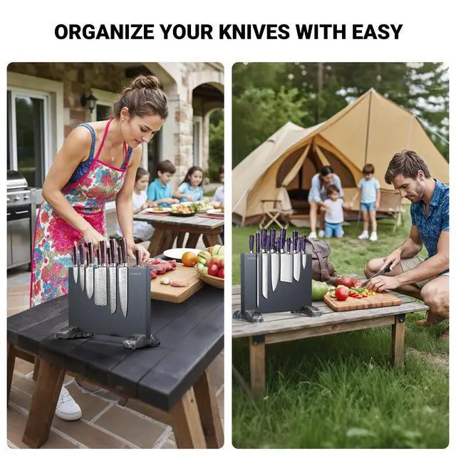 Alt view image 6 of 7 - Magnetic Knife Block, Magnetic Kitchen Knife Holder Stand with Strong Magnet Strip for Kitchen Counter, Stainless Steel Double-Sided Universal Knife Storage Rack Organizer Without Knives-Black