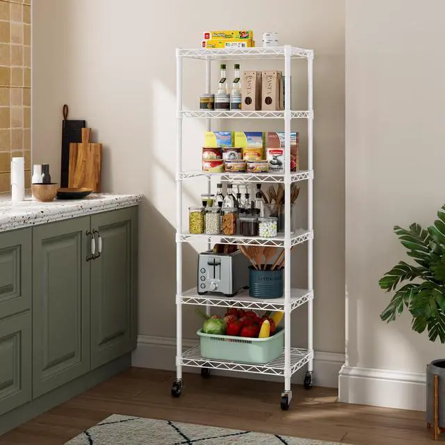 Alt view image 2 of 7 - Golpart Small 6 Tier Shelf Storage Wire Shelving Unit Metal Shelves Adjustable Organizers Storage Shelving with Wheels for Bathroom Laundry Room Kitchen Pantry12D x 18W x 61.6H White