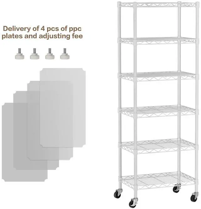 Alt view image 3 of 7 - Golpart Small 6 Tier Shelf Storage Wire Shelving Unit Metal Shelves Adjustable Organizers Storage Shelving with Wheels for Bathroom Laundry Room Kitchen Pantry12D x 18W x 61.6H White