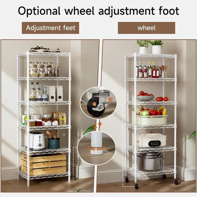 Alt view image 4 of 7 - Golpart Small 6 Tier Shelf Storage Wire Shelving Unit Metal Shelves Adjustable Organizers Storage Shelving with Wheels for Bathroom Laundry Room Kitchen Pantry12D x 18W x 61.6H White