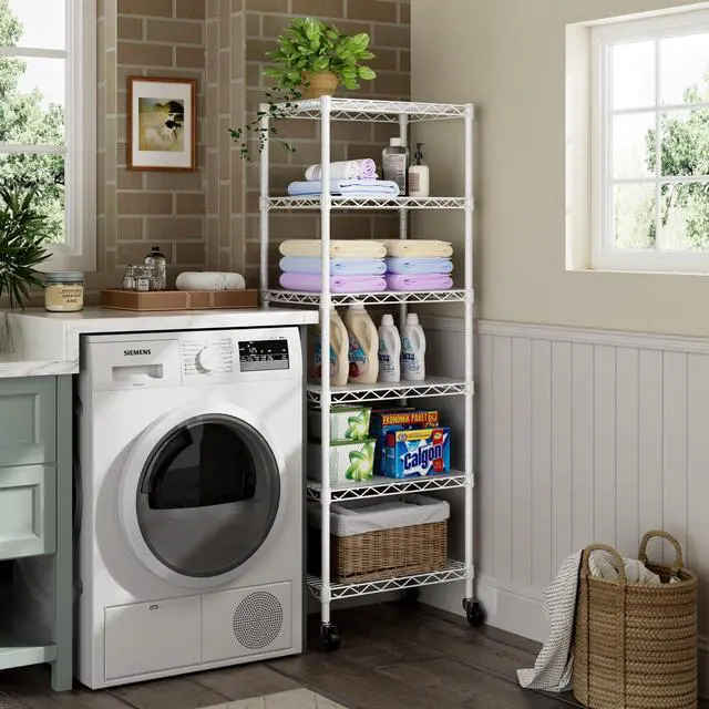 Alt view image 5 of 7 - Golpart Small 6 Tier Shelf Storage Wire Shelving Unit Metal Shelves Adjustable Organizers Storage Shelving with Wheels for Bathroom Laundry Room Kitchen Pantry12D x 18W x 61.6H White