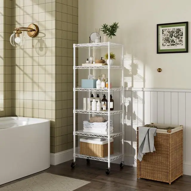 Alt view image 7 of 7 - Golpart Small 6 Tier Shelf Storage Wire Shelving Unit Metal Shelves Adjustable Organizers Storage Shelving with Wheels for Bathroom Laundry Room Kitchen Pantry12D x 18W x 61.6H White