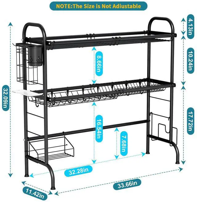 Alt view image 4 of 7 - HOWDIA 3-Tier Over The Sink Dish Drying Rack,Stainless Steel Dish Rack with Cutlery Holder & Chopping Board Rack, 33.9 x 11.4 x 32.3 for Maximum Kitchen StorageBlack