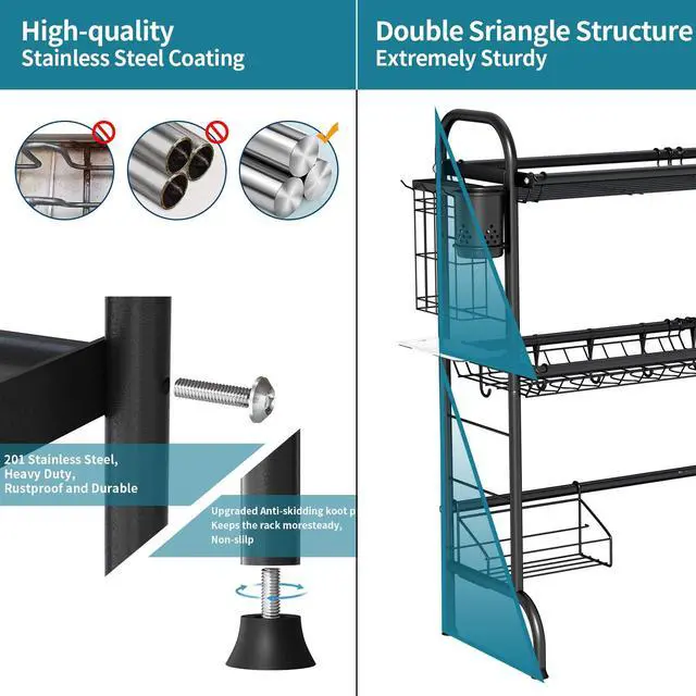 Alt view image 7 of 7 - HOWDIA 3-Tier Over The Sink Dish Drying Rack,Stainless Steel Dish Rack with Cutlery Holder & Chopping Board Rack, 33.9 x 11.4 x 32.3 for Maximum Kitchen StorageBlack