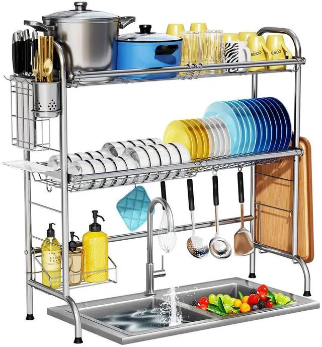 Main image of HOWDIA Stainless Steel 2-Tier Over The Sink Dish Drying Rack with Utensil Holder, Large, for Kitchen Counter