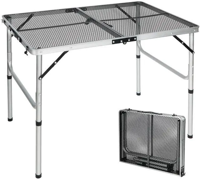 Main image of REDCAMP 36x24 Folding Grill Table for Outside, Lightweight Portable Metal Aluminum Outdoor Grill Table with Adjustable Height Legs, Great for Camping Picnic Cooking BBQ, Silver 3ft