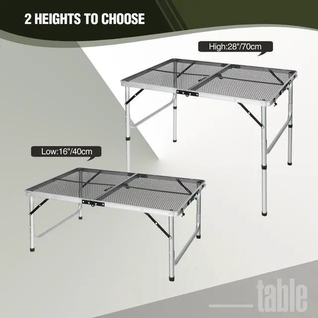 Alt view image 4 of 7 - REDCAMP 36x24 Folding Grill Table for Outside, Lightweight Portable Metal Aluminum Outdoor Grill Table with Adjustable Height Legs, Great for Camping Picnic Cooking BBQ, Silver 3ft
