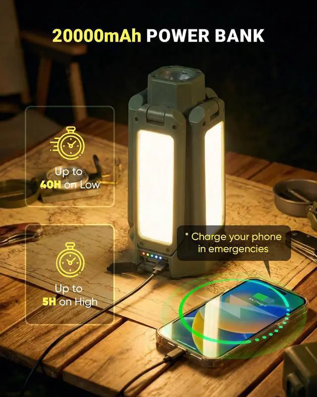 Alt view image 3 of 7 - SakerNeo Portable Camping Light with Stand 67'' Rechargeable Work Light - 6500Lumen, 20000mAh Battery, 2700K-6000K Dimmable Camping Lattern with Magnetic Base for Camping, Garage, Emergency