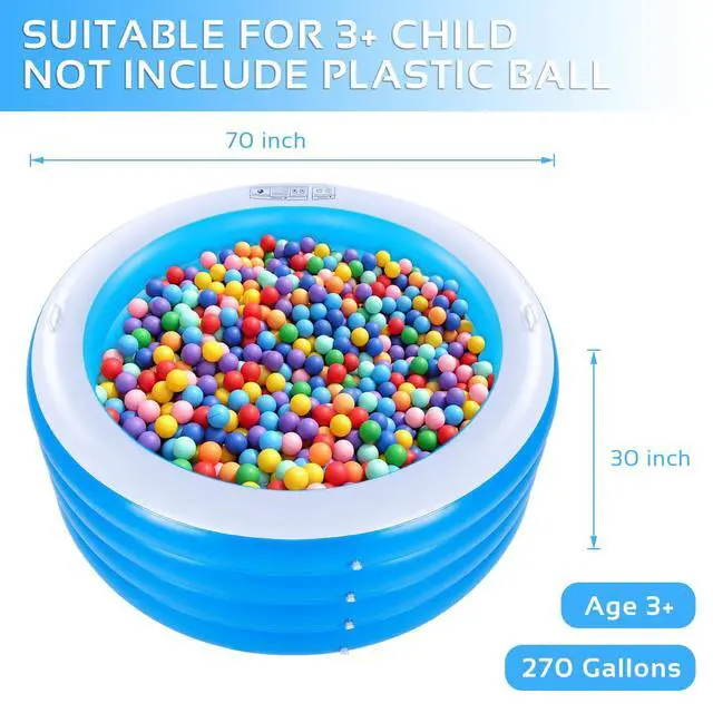 Alt view image 2 of 7 - Inflatable Swimming Pool, 70"x30" Large Deep Round Inflatable Pool with Handles Family Pool, Summer Water Party, Outdoor, Garden Backyard, Suitable for Adults (Blue)