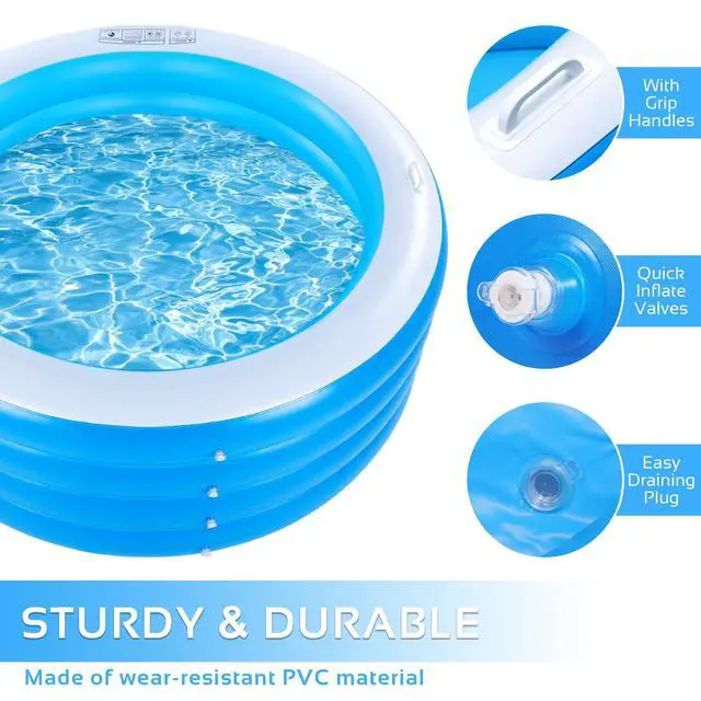 Alt view image 7 of 7 - Inflatable Swimming Pool, 70"x30" Large Deep Round Inflatable Pool with Handles Family Pool, Summer Water Party, Outdoor, Garden Backyard, Suitable for Adults (Blue)