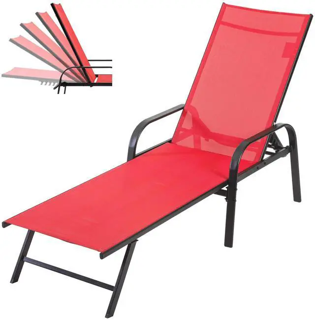 Main image of DUMOS Outdoor Lounge Chaise, 5-Position Chaise Lounge with Armrests, Sun Tanning Chair 350 lbs Heavy Duty Patio Pool Chair, Waterproof Sun Lounger for Deck, Backyard, Beach & Poolside, Blue