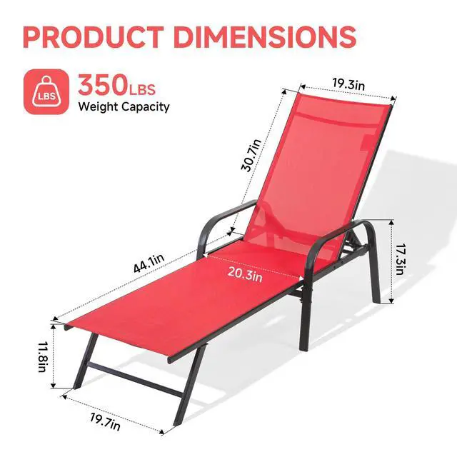 Alt view image 3 of 7 - DUMOS Outdoor Lounge Chaise, 5-Position Chaise Lounge with Armrests, Sun Tanning Chair 350 lbs Heavy Duty Patio Pool Chair, Waterproof Sun Lounger for Deck, Backyard, Beach & Poolside, Blue