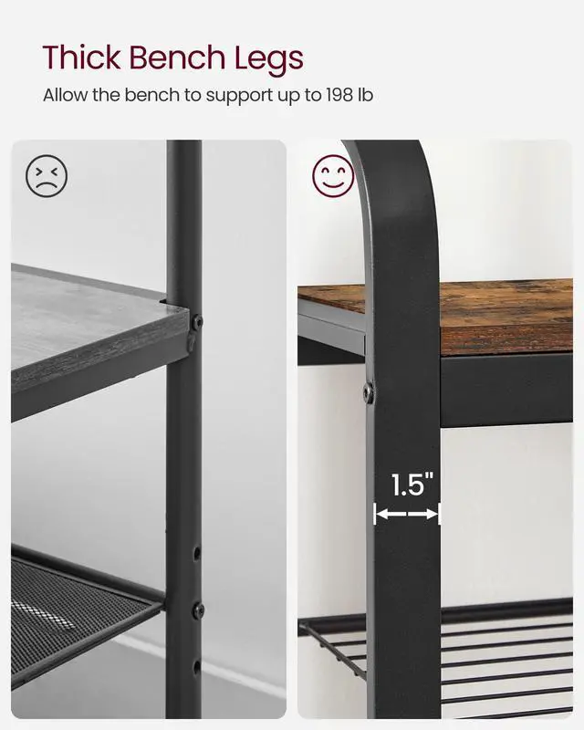 Alt view image 7 of 7 - VASAGLE Coat Rack, Hall Tree with Shoe Bench for Entryway, Entryway Bench with Coat Rack, 4-in-1, with 9 Removable Hooks, a Hanging Rod, 13.3 x 33.1 x 72.1 Inches, Rustic Brown and Black UHSR400B01
