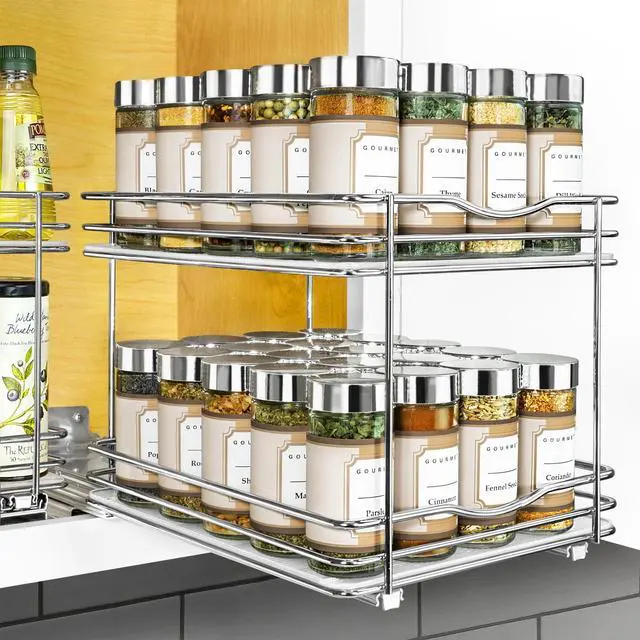 Main image of LYNK PROFESSIONAL® Pull Out Spice Organization for Cabinets - 8-3/8 inch Wide Spice Rack for Inside Cabinets, Slide Out Spice Rack Organizer for cabinet Pull Out Spice Rack, Sliding 2 Tier Chrome