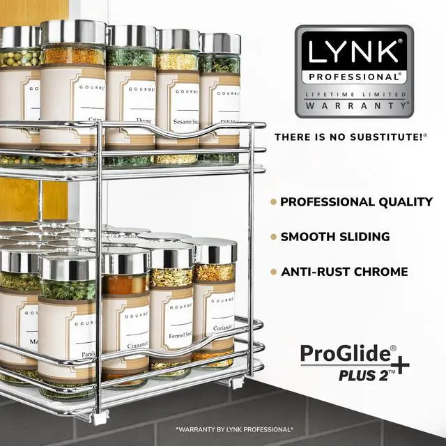 Alt view image 2 of 7 - LYNK PROFESSIONAL® Pull Out Spice Organization for Cabinets - 8-3/8 inch Wide Spice Rack for Inside Cabinets, Slide Out Spice Rack Organizer for cabinet Pull Out Spice Rack, Sliding 2 Tier Chrome