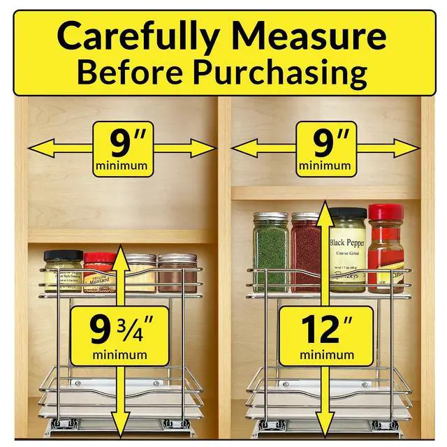 Alt view image 4 of 7 - LYNK PROFESSIONAL® Pull Out Spice Organization for Cabinets - 8-3/8 inch Wide Spice Rack for Inside Cabinets, Slide Out Spice Rack Organizer for cabinet Pull Out Spice Rack, Sliding 2 Tier Chrome